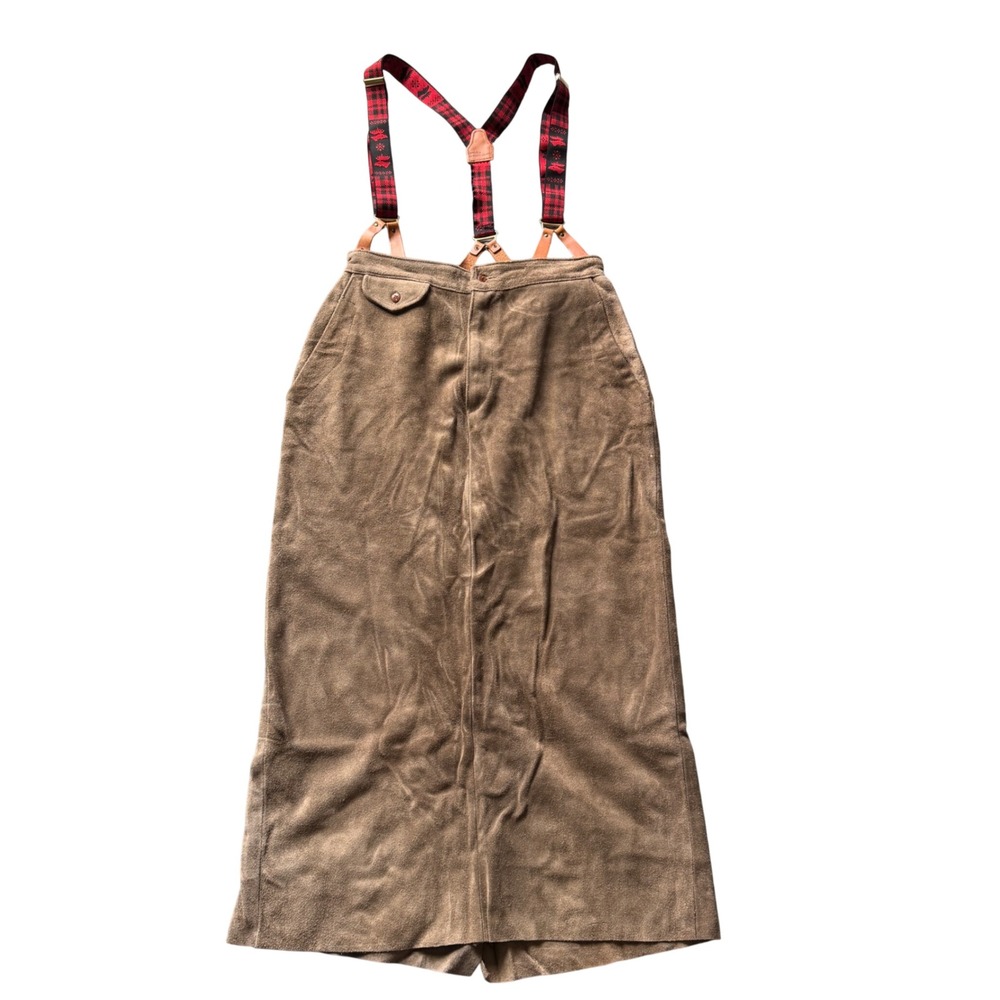Vintage Ralph Lauren Country Suede Suspender Skirt Brown Western Midi USA Made